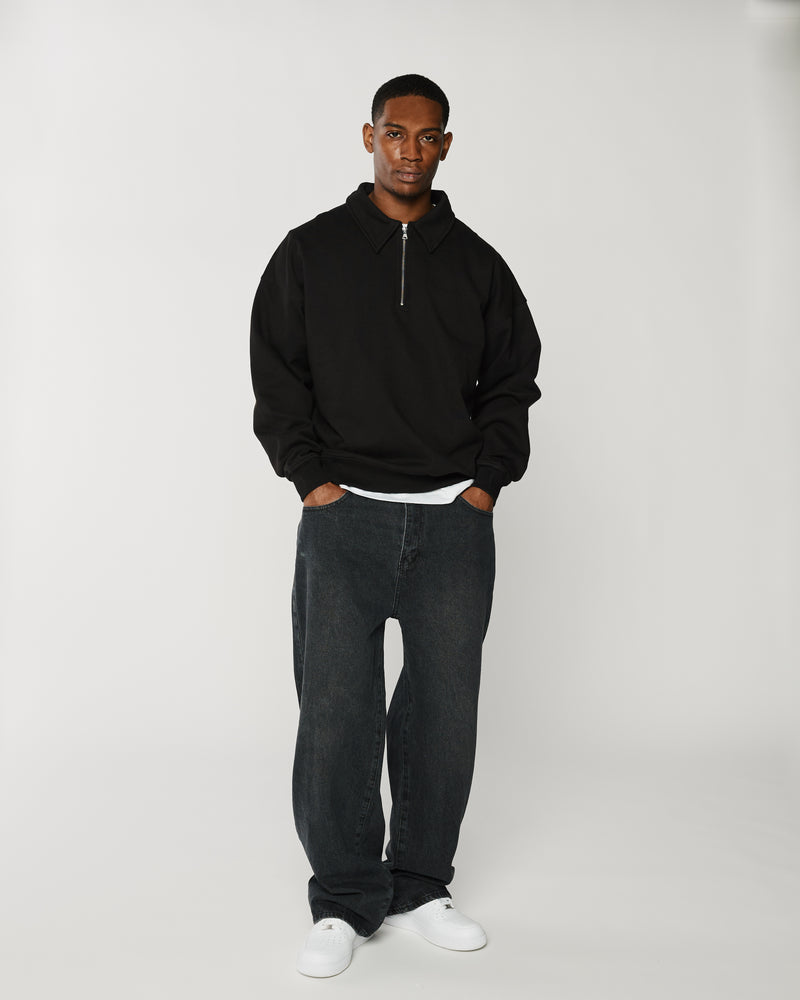 Drop Shoulder 1/4 Zip - Black