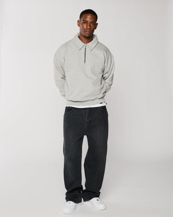 Drop Shoulder 1/4 Zip - Grey