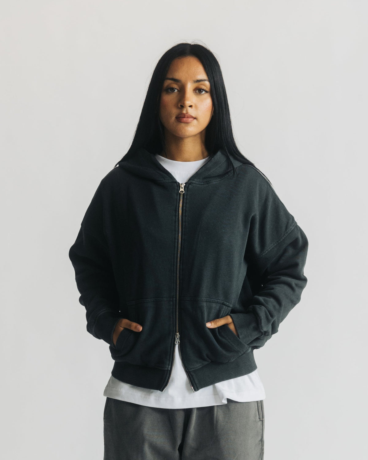 Thermal Lined Zip Hoodie - Vintage Black