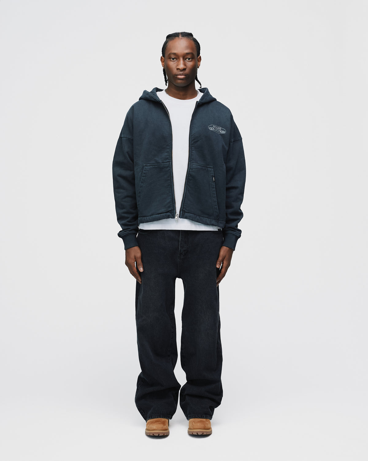 Mind Connection Cropped Zip Hoodie - Vintage Black