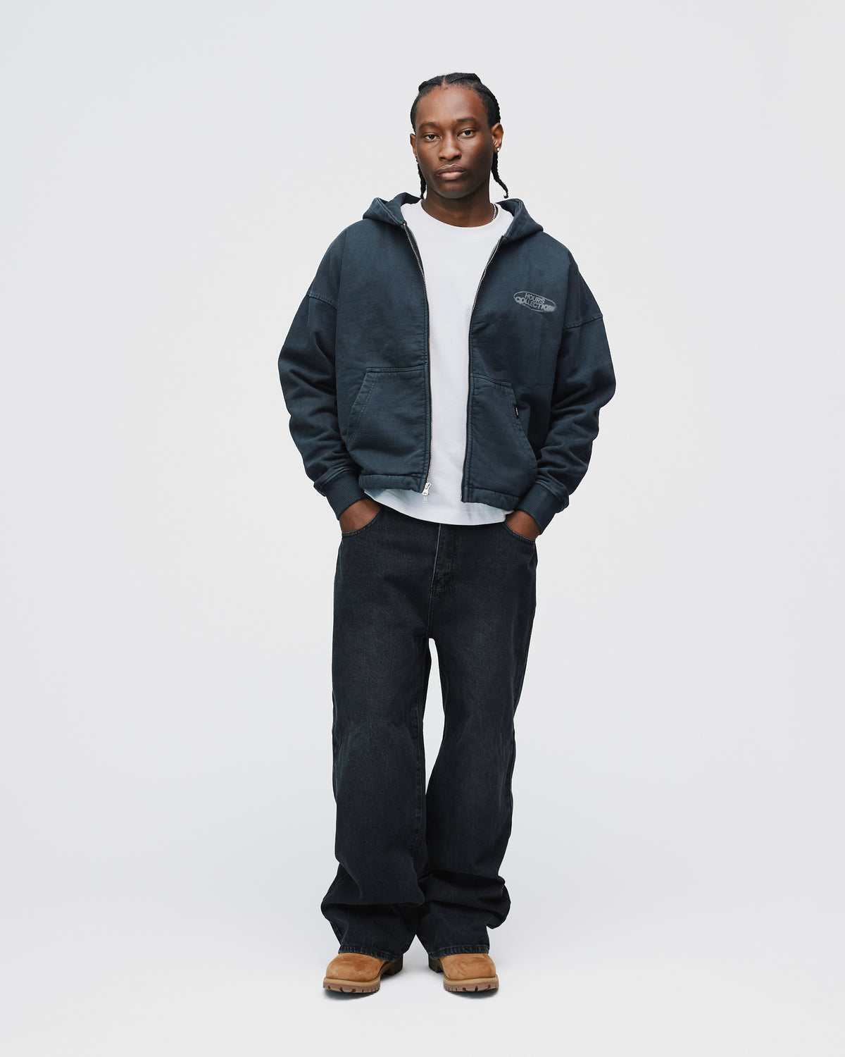 Mind Connection Cropped Zip Hoodie - Vintage Black