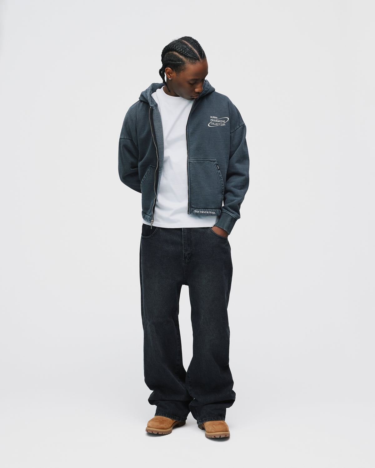 Mind is Hours Cropped Zip Hoodie - Vintage Black