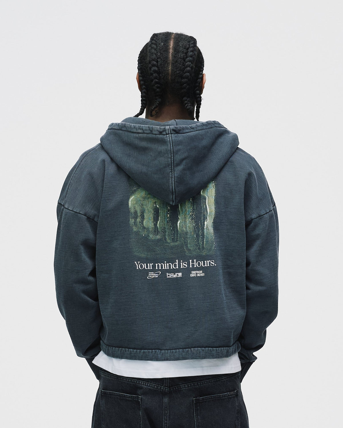 Mind is Hours Cropped Zip Hoodie - Vintage Black