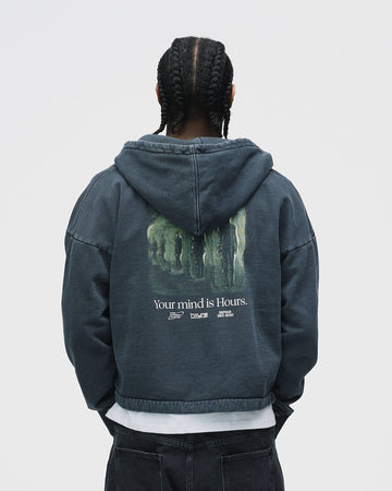 Mind is Hours Cropped Zip Hoodie - Vintage Black