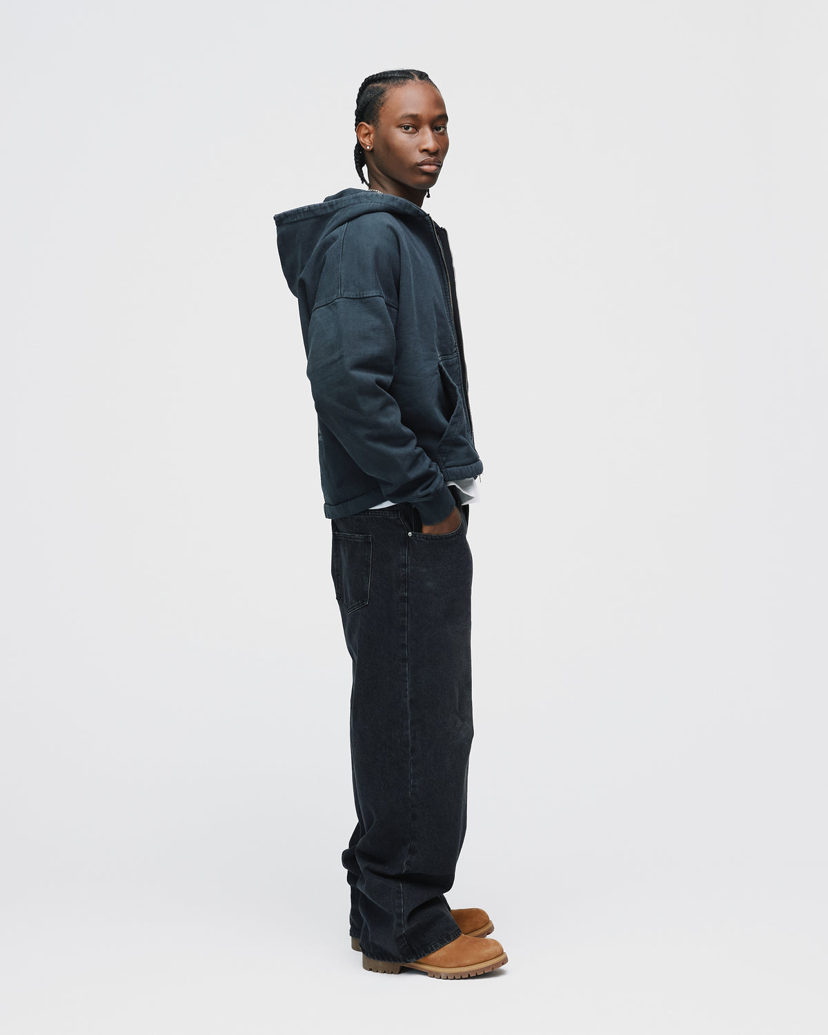 Mind Connection Cropped Zip Hoodie - Vintage Black
