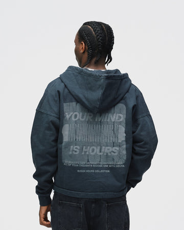 Mind Connection Cropped Zip Hoodie - Vintage Black