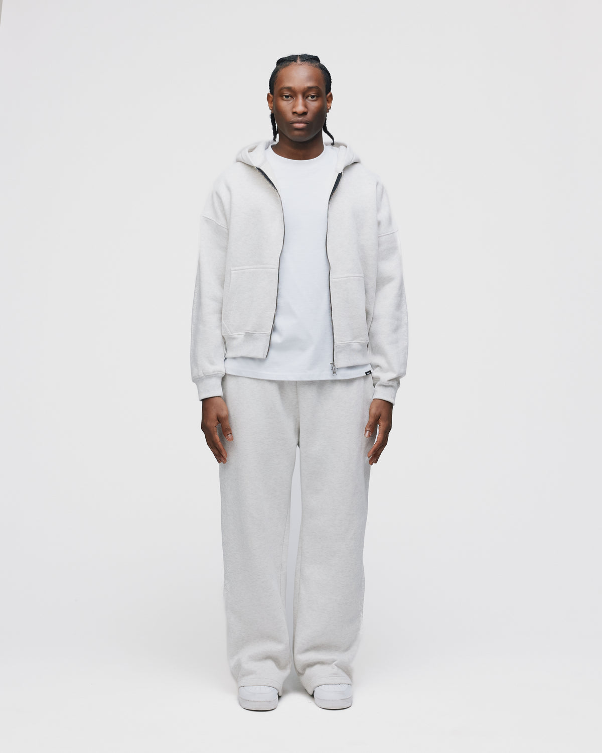 Drop Shoulder Zip Hoodie - Ash