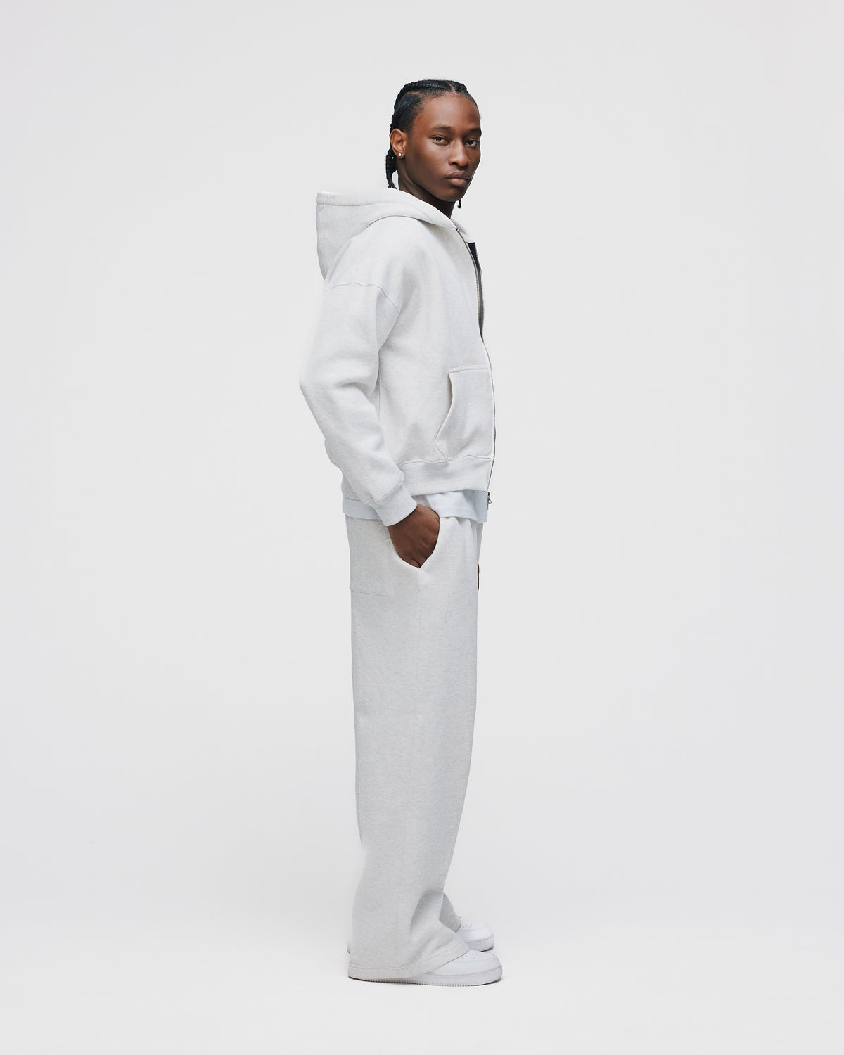 Drop Shoulder Zip Hoodie - Ash