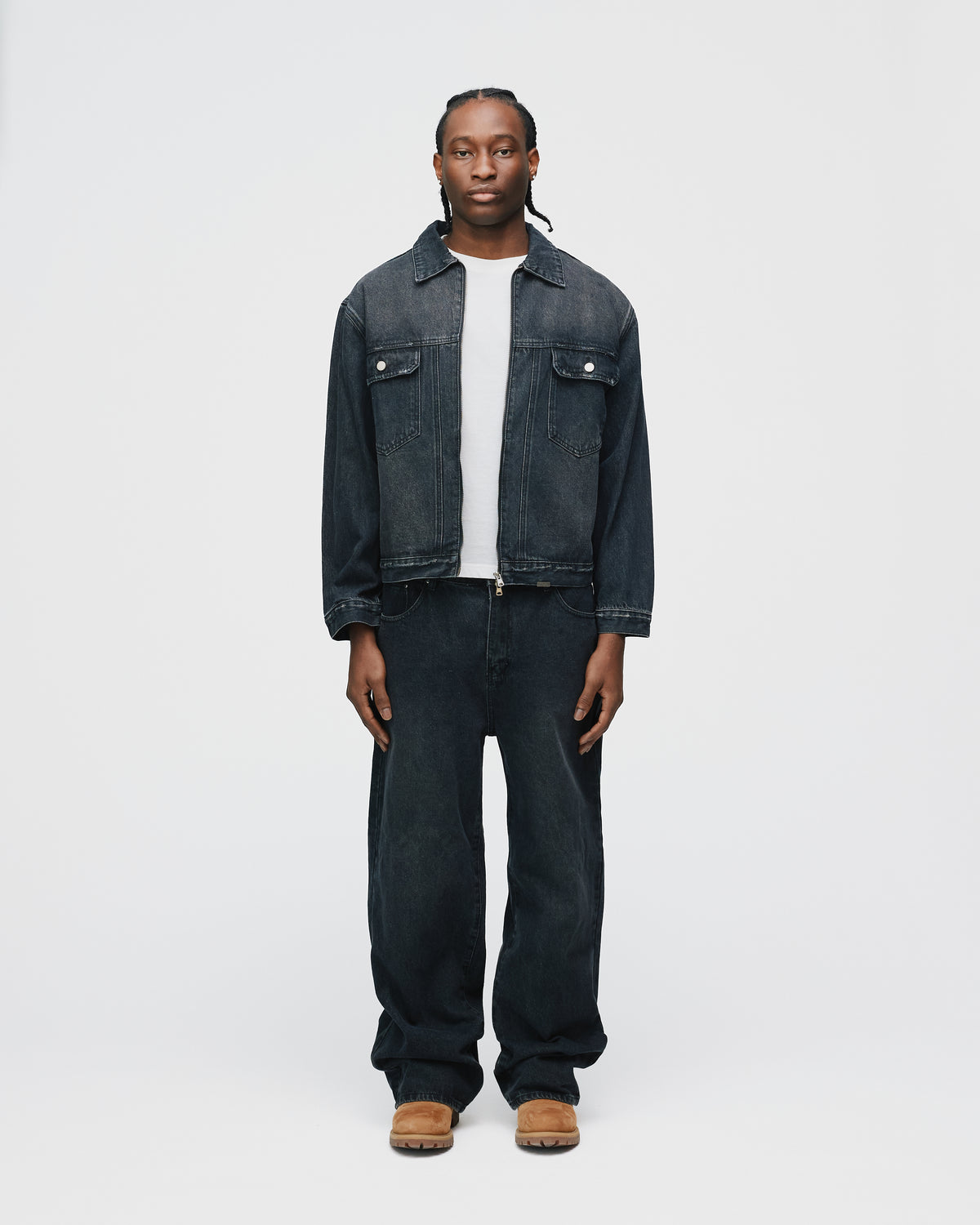 Denim Zip Jacket - Washed Black
