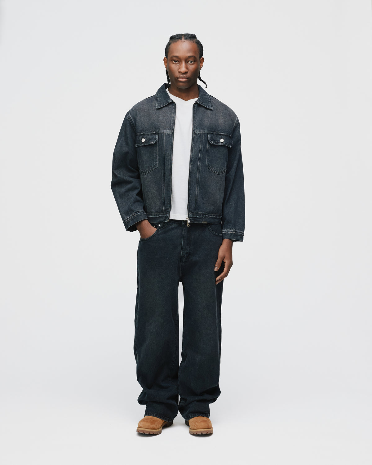Denim Zip Jacket - Washed Black