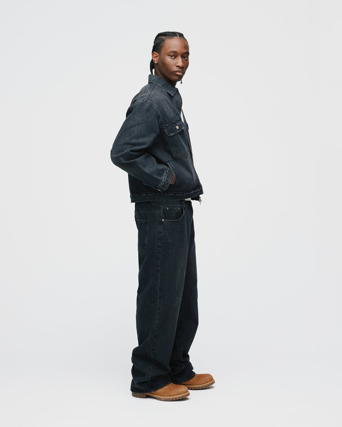 Denim Zip Jacket - Washed Black