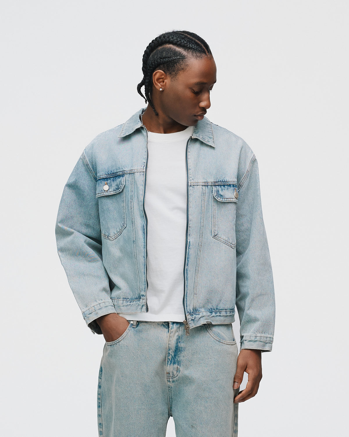 Denim Zip Jacket - Washed Blue