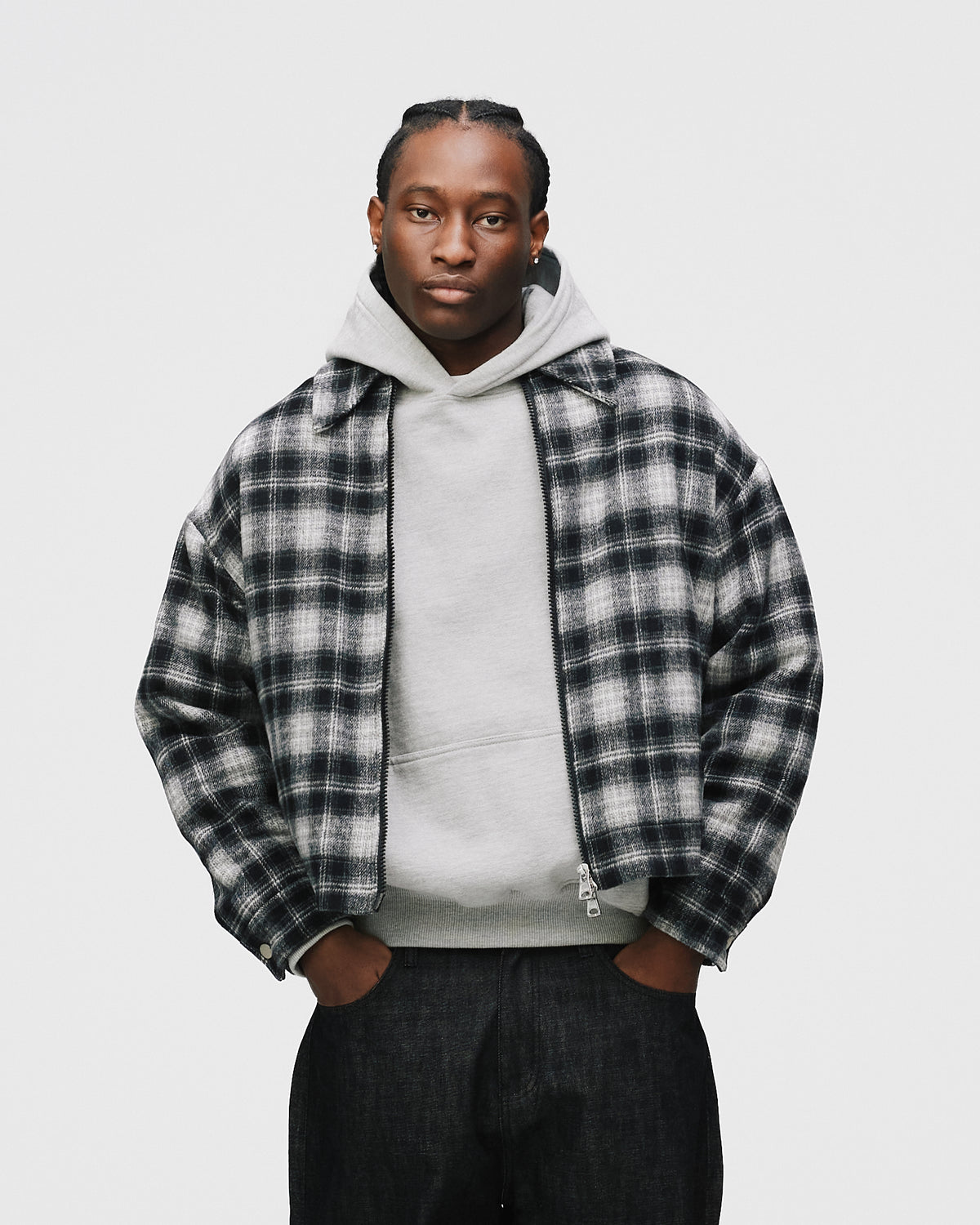 Flannel Zip Overshirt - Black