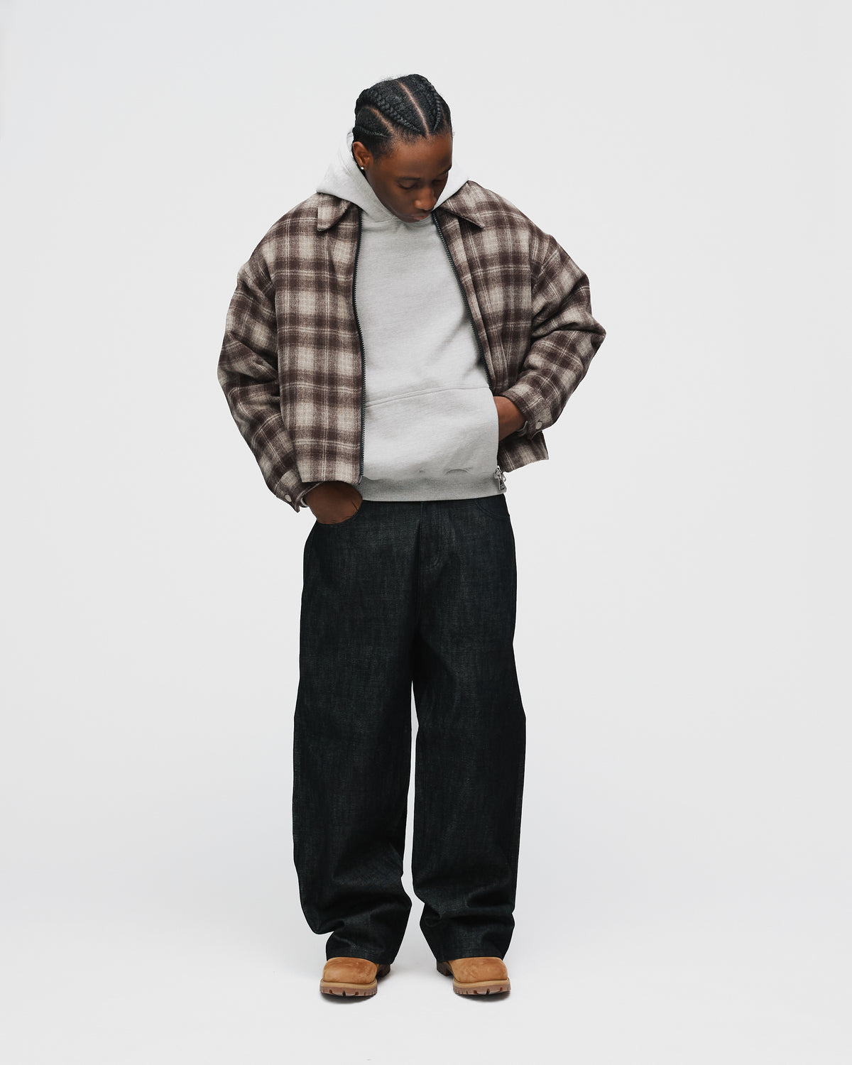 Flannel Zip Overshirt - Brown
