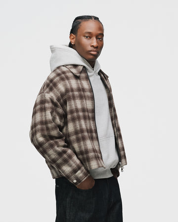 Flannel Zip Overshirt - Brown
