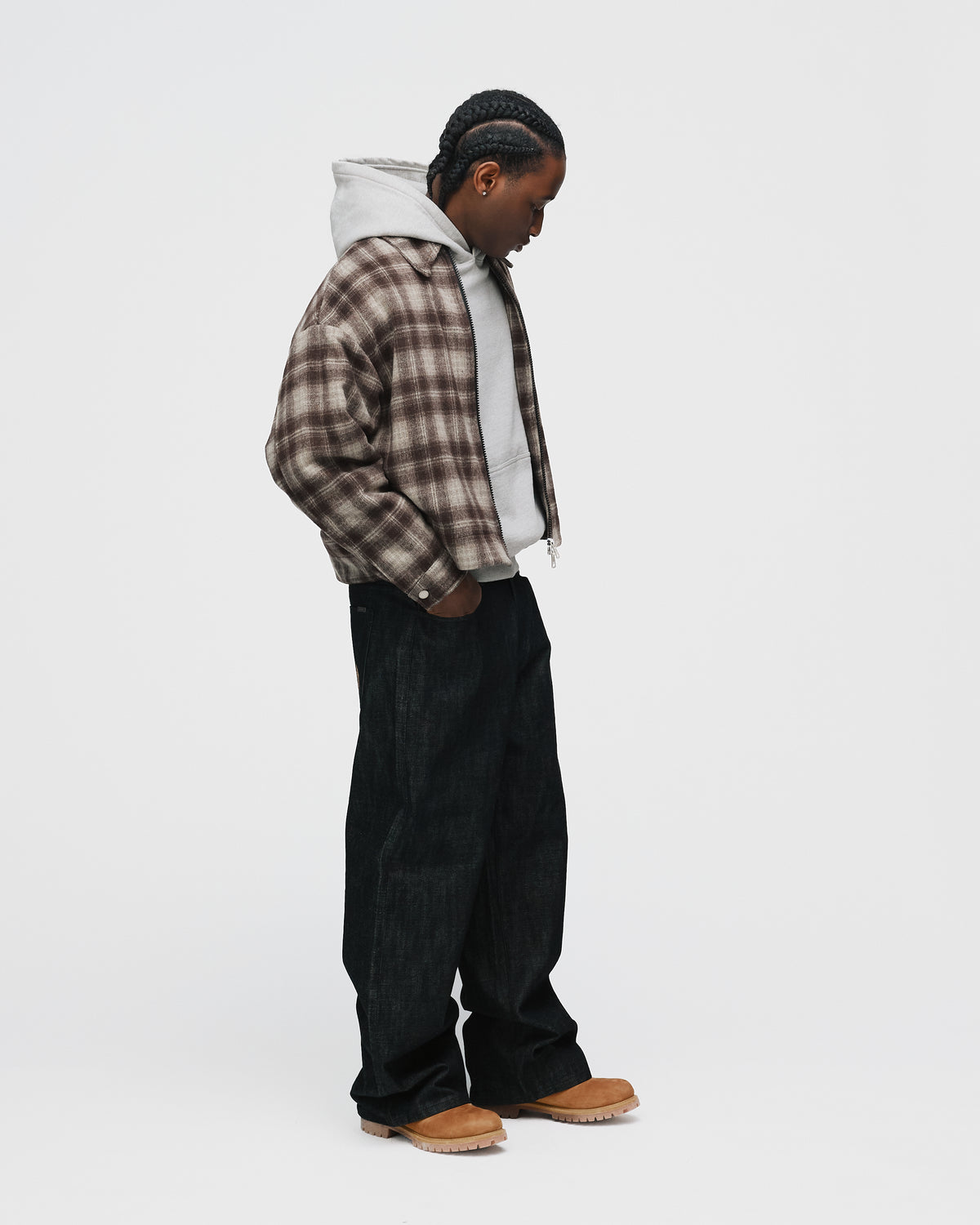 Flannel Zip Overshirt - Brown