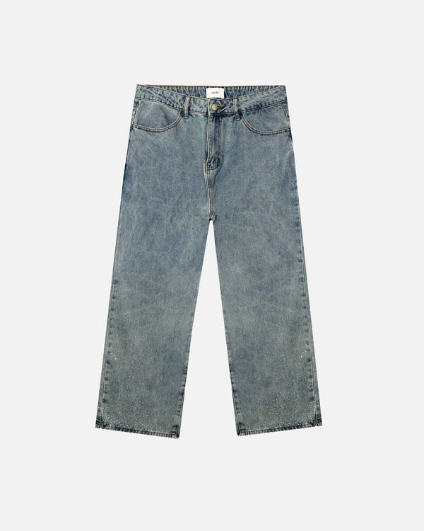 Rhinestone Baggy Denim - Washed Blue