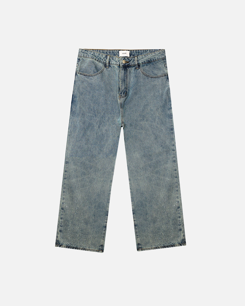 Rhinestone Baggy Denim - Washed Blue