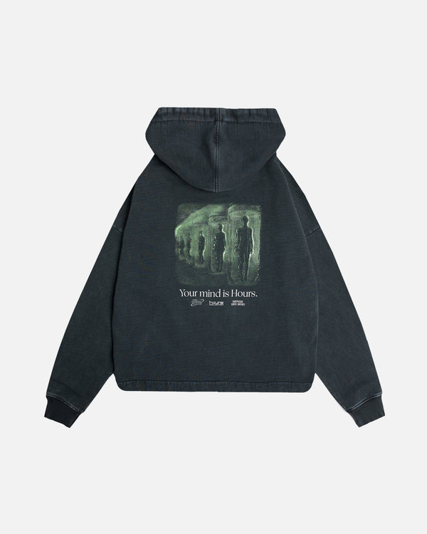 Mind is Hours Cropped Zip Hoodie - Vintage Black