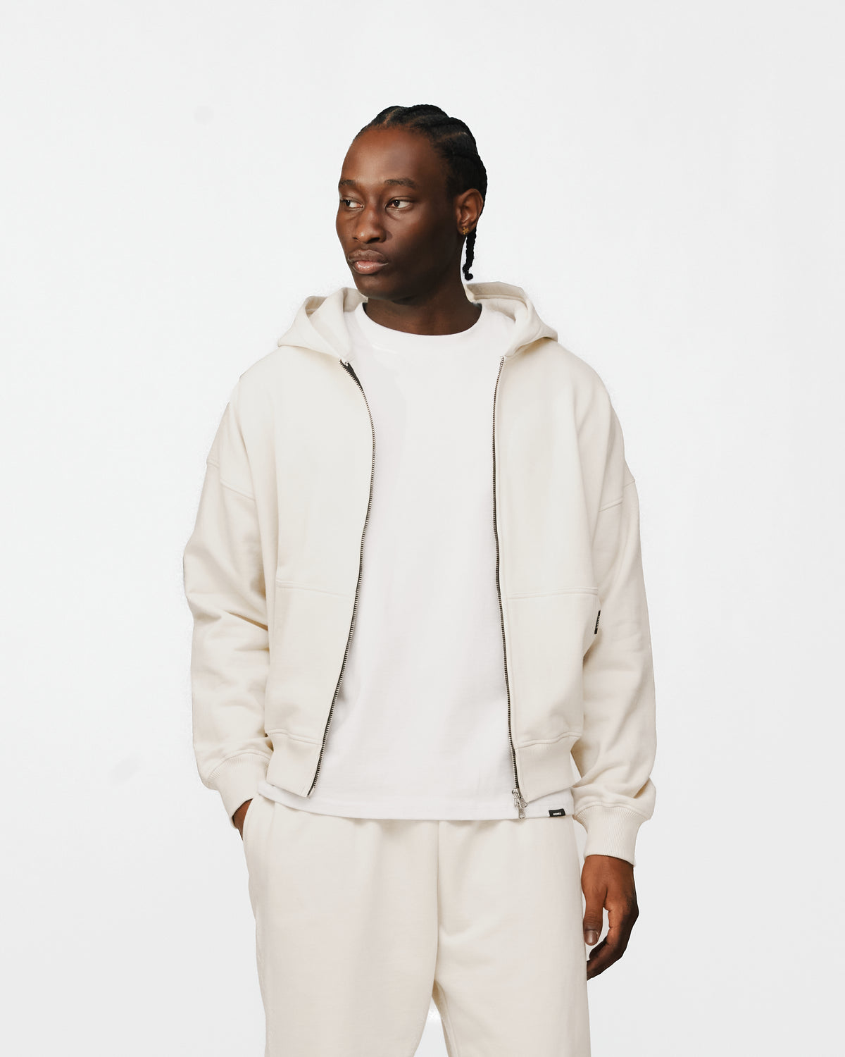 Drop Shoulder Zip Hoodie - Oyster