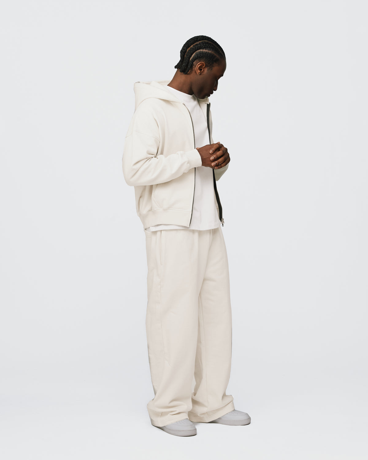 Drop Shoulder Zip Hoodie - Oyster
