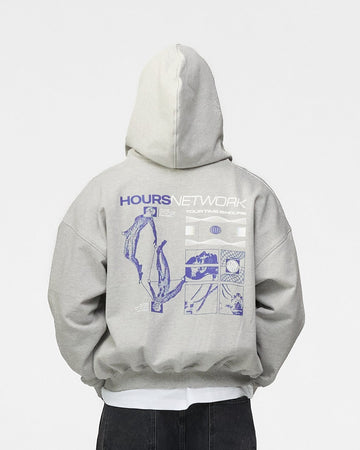 Hours Network Zip Hoodie - Grey