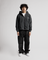 Mind Connection Cropped Zip Hoodie - Vintage Black