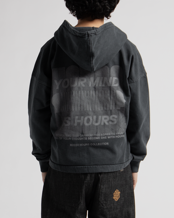 Mind Connection Cropped Zip Hoodie - Vintage Black