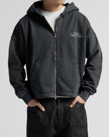 Mind Connection Cropped Zip Hoodie - Vintage Black