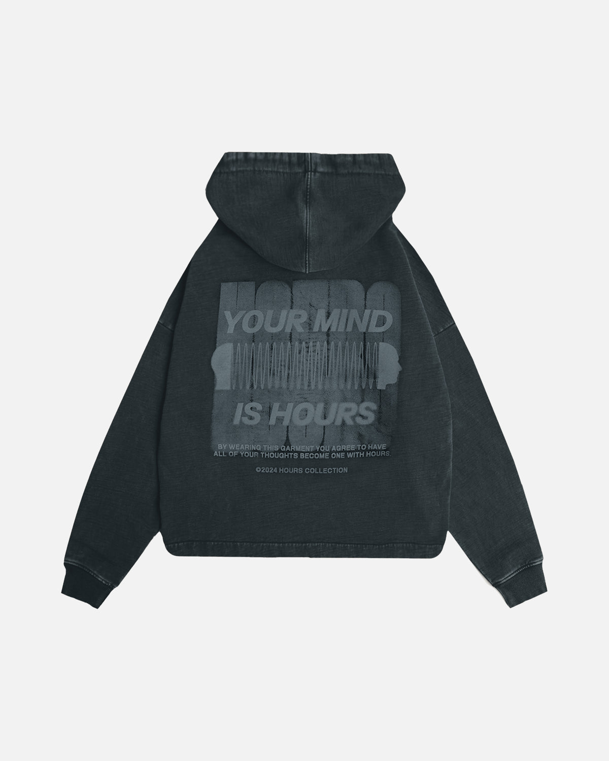 Mind Connection Cropped Zip Hoodie - Vintage Black