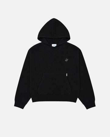 Signature Ribbed Hoodie - Black
