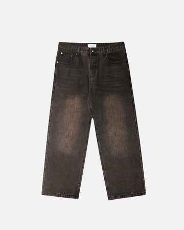 Baggy Denim Pants - Washed Brown