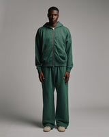 Drop Shoulder Zip Hoodie - Vintage Green