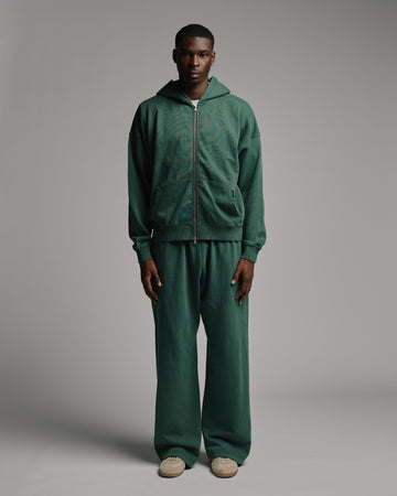 Drop Shoulder Zip Hoodie - Vintage Green