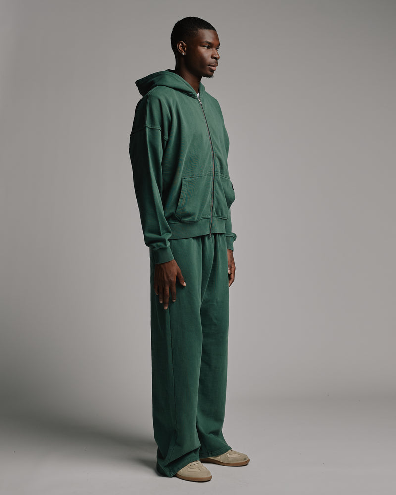 Drop Shoulder Zip Hoodie - Vintage Green