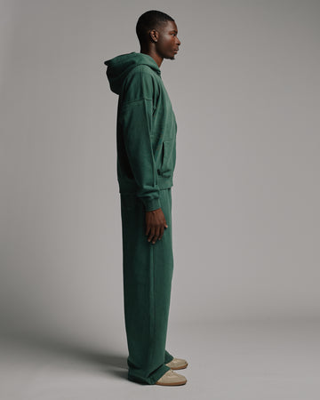 Drop Shoulder Zip Hoodie - Vintage Green