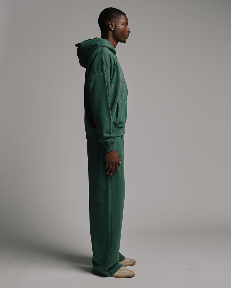 Drop Shoulder Zip Hoodie - Vintage Green