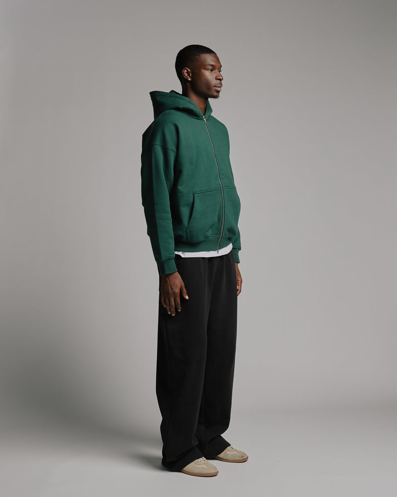 Drop Shoulder Zip Hoodie - Forest Green