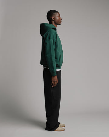 Drop Shoulder Zip Hoodie - Forest Green