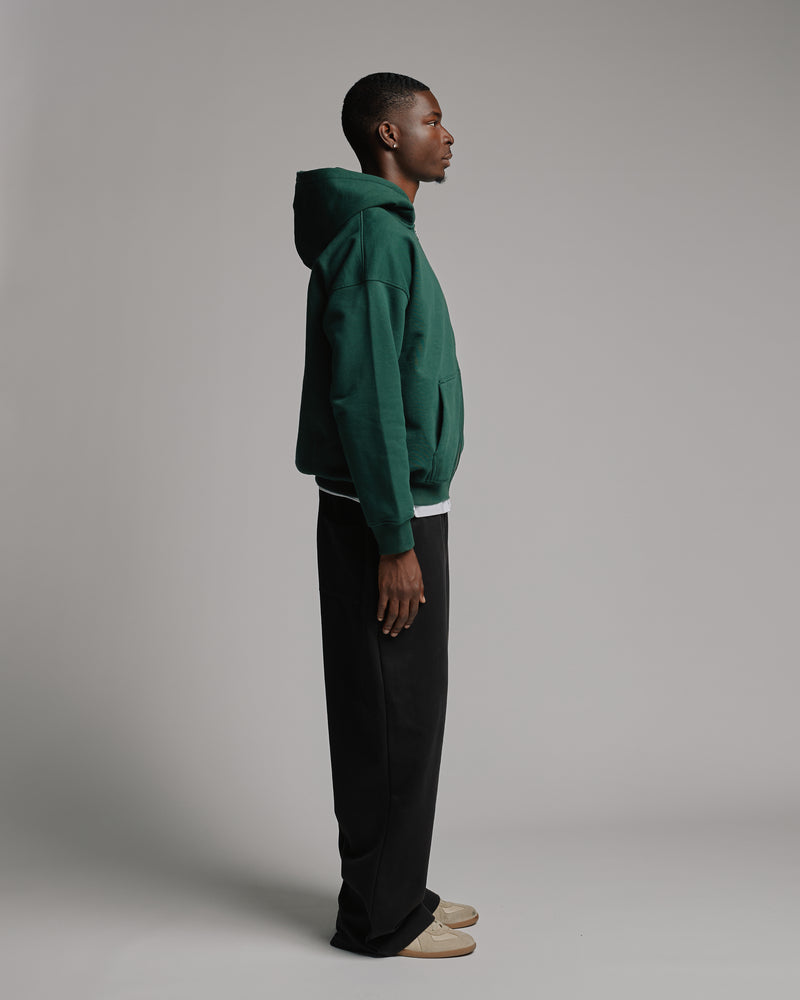 Drop Shoulder Zip Hoodie - Forest Green