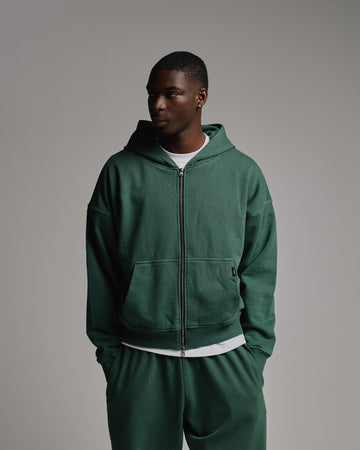 Thermal Lined Zip Hoodie - Vintage Green