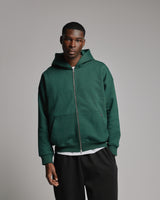 Drop Shoulder Zip Hoodie - Forest Green