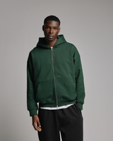 Drop Shoulder Zip Hoodie - Forest Green