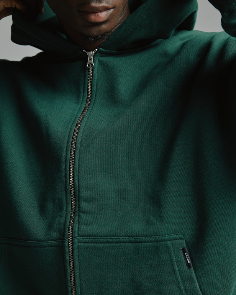 Drop Shoulder Zip Hoodie - Forest Green