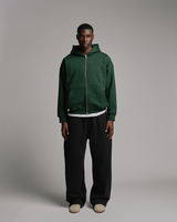Drop Shoulder Zip Hoodie - Forest Green