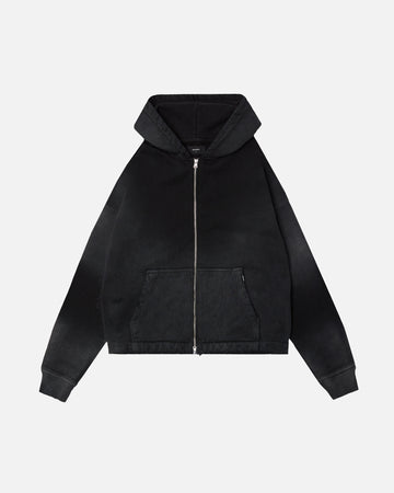 Cropped Zip Hoodie - Sunfaded Black
