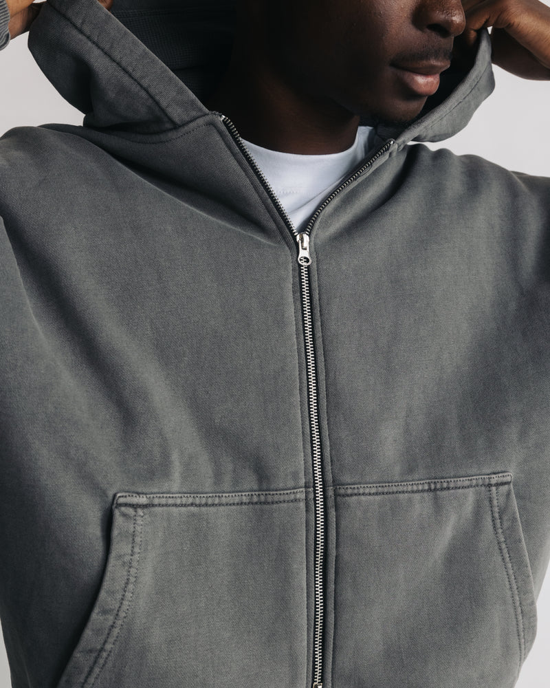 Thermal Lined Zip Hoodie Vintage Grey – Hours