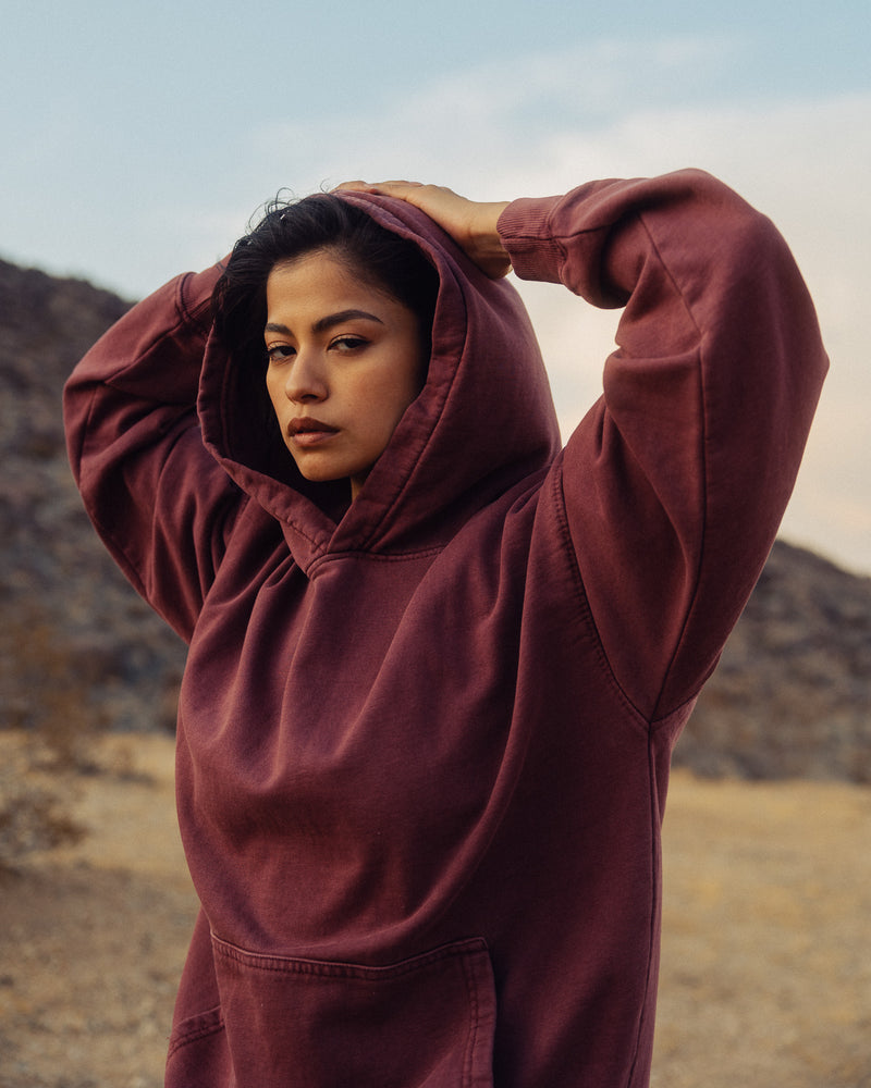 Drop Shoulder Hoodie - Vintage Burgundy