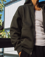 Drop Shoulder Zip Hoodie - Olive