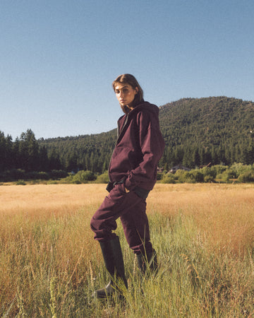 Drop Shoulder Zip Hoodie - Wine